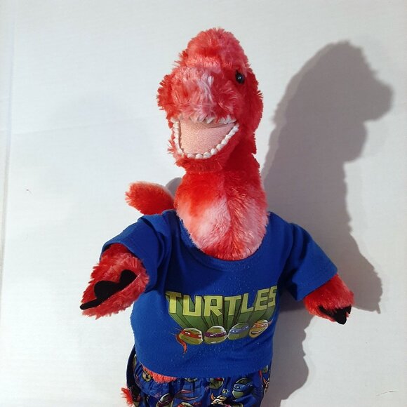 BUILD A BEAR 17" Plush Red Tie Dye DINOSAUR Stuffed Animal TMNT shirt and shorts - Picture 5 of 6